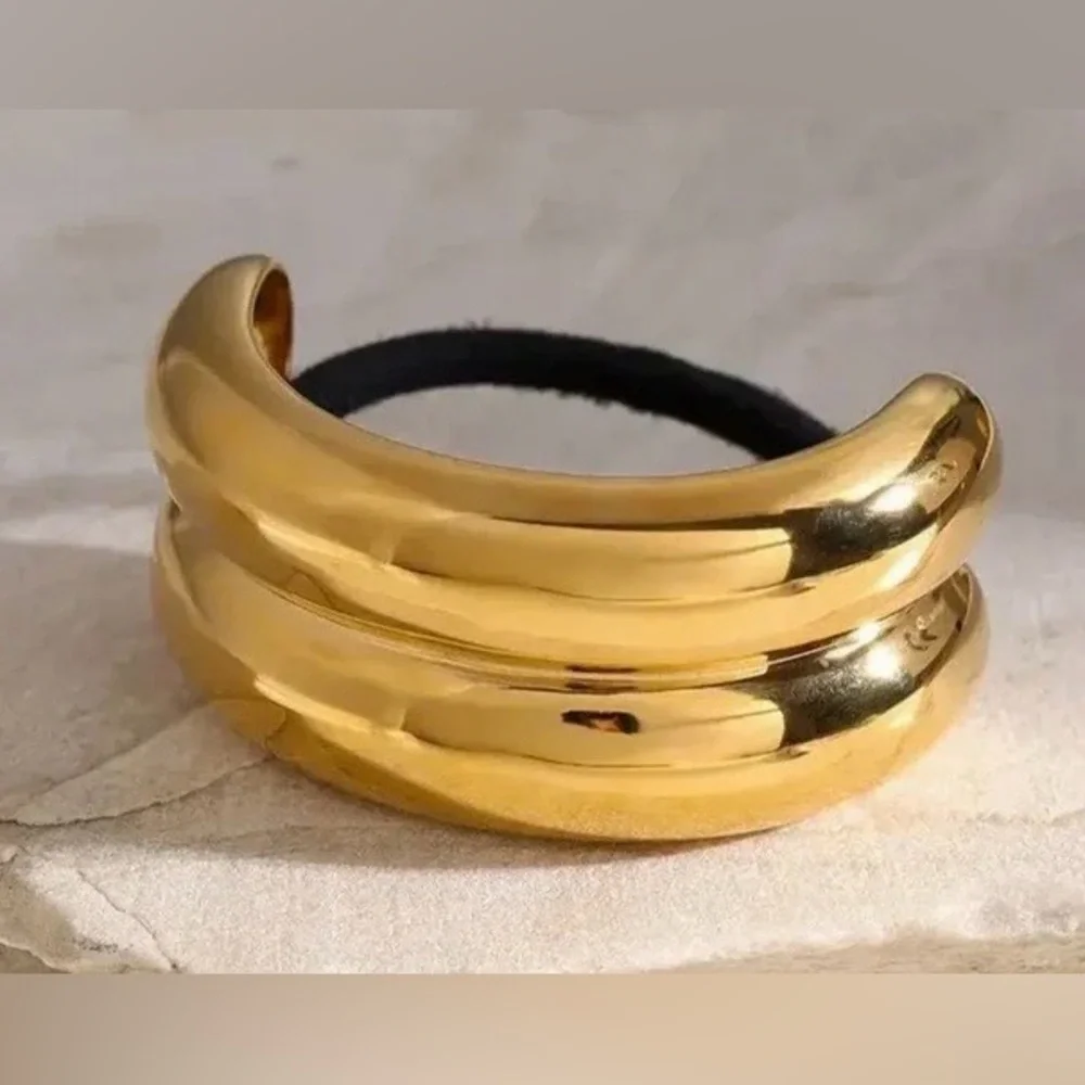 NWT Elegant Double Arch Pony Cuff Hair Accessory 18k Gold Plated - Picture 2 of 5